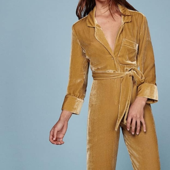 Reformation Pants - Reformation Gold Velvet Farley jumpsuit